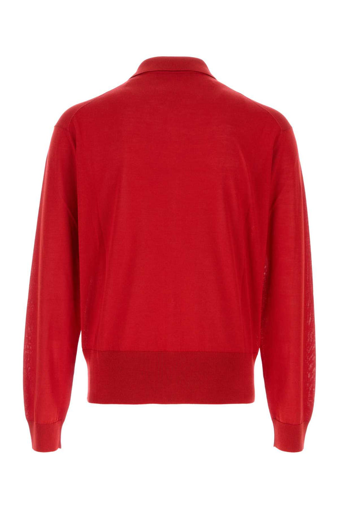 Red Silk Blend Cardigan Exterior: Cotton Maglieria