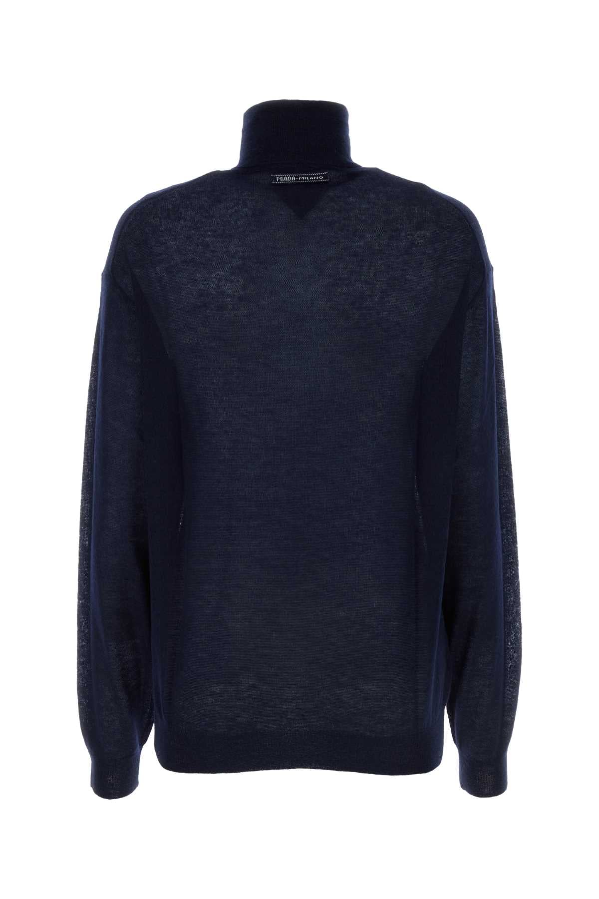Navy Blue Cashmere See-Through Sweater Bleu Maglieria