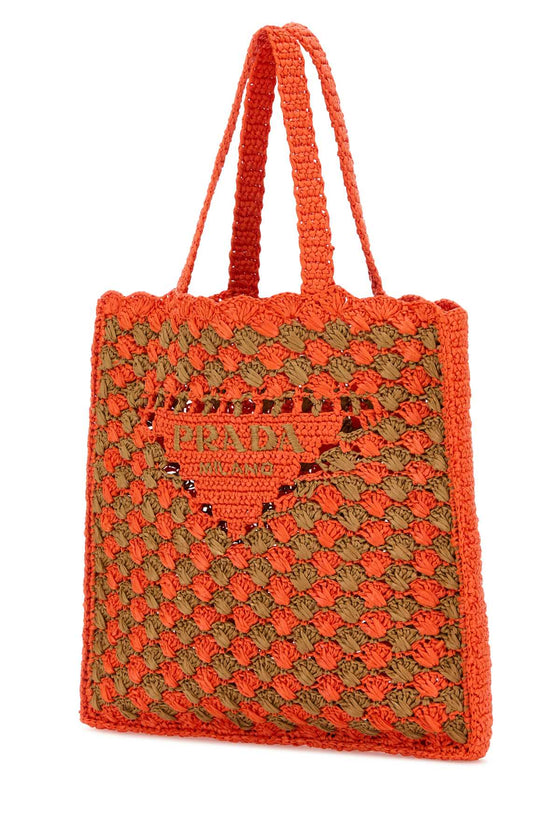 Two-Tone Raffia Shopping Bag Arancio+caramel Vi-vitello Borse A Tracolla