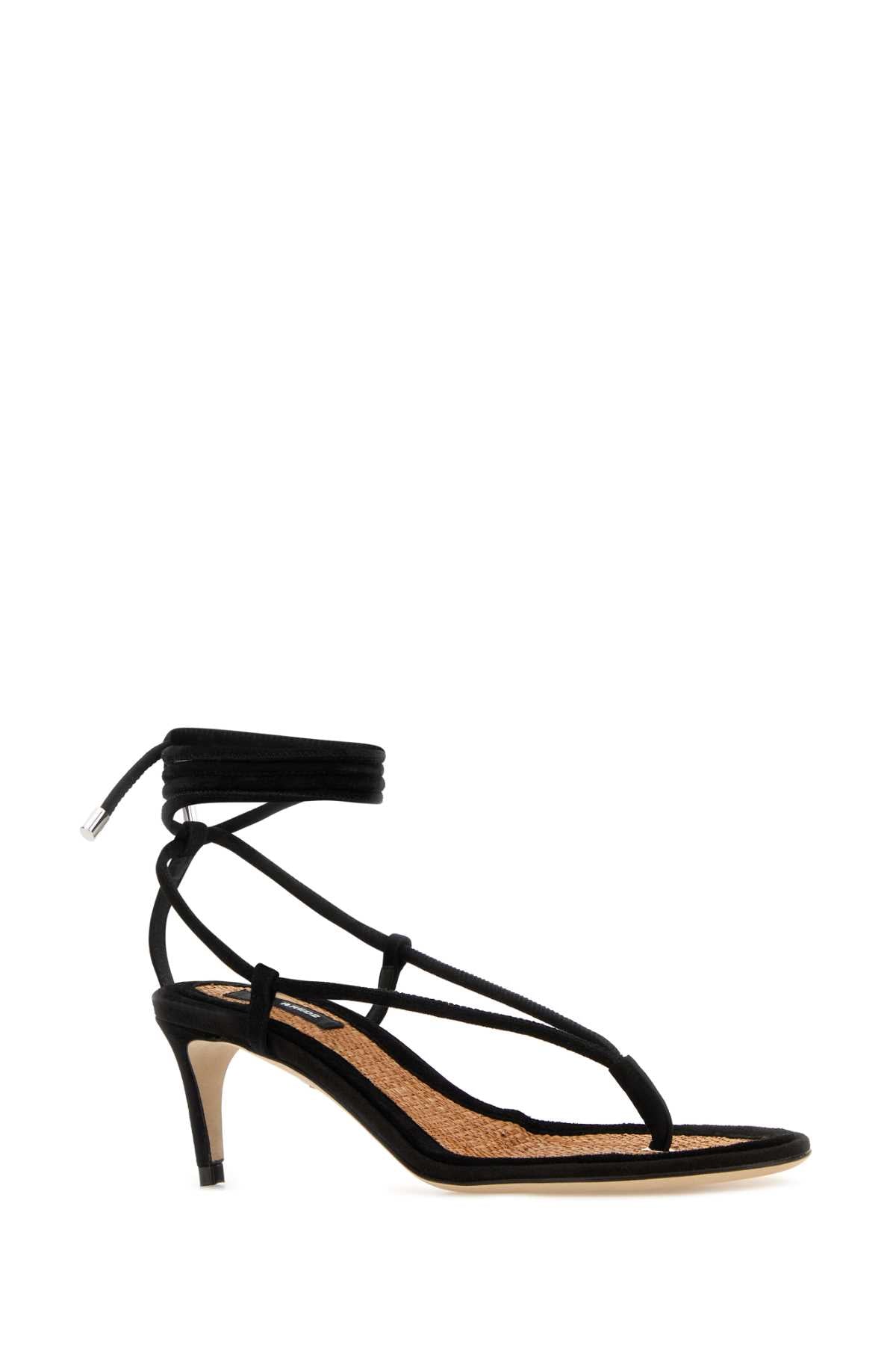 Black Suede Twin Thong Sandals Sandali