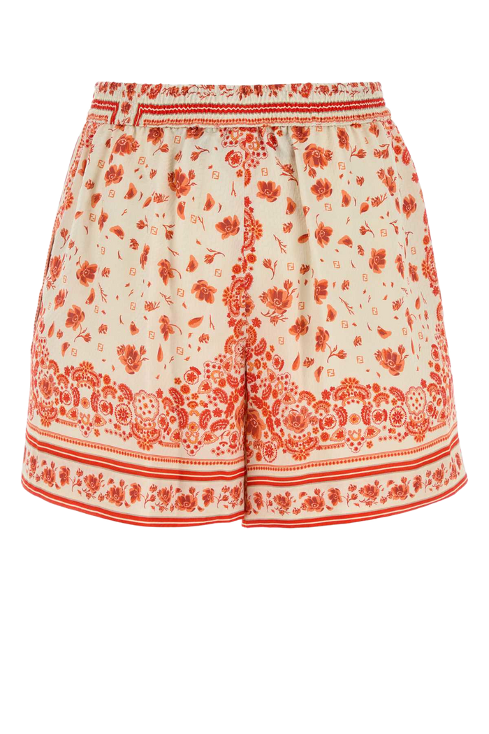 Printed Silk Shorts Coral Exterior