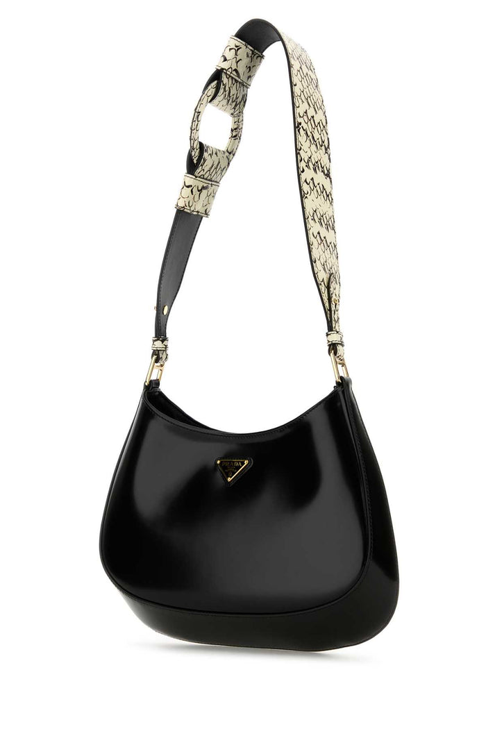 Black Leather Cleo Shoulder Bag Nero+roccia1 Vitello-homalopsis Buccata Borse A Mano