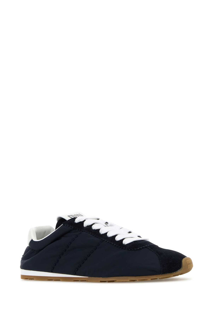 Navy Blue Fabric And Suede Sneakers Bleu Recycledpolyamide-calfleather