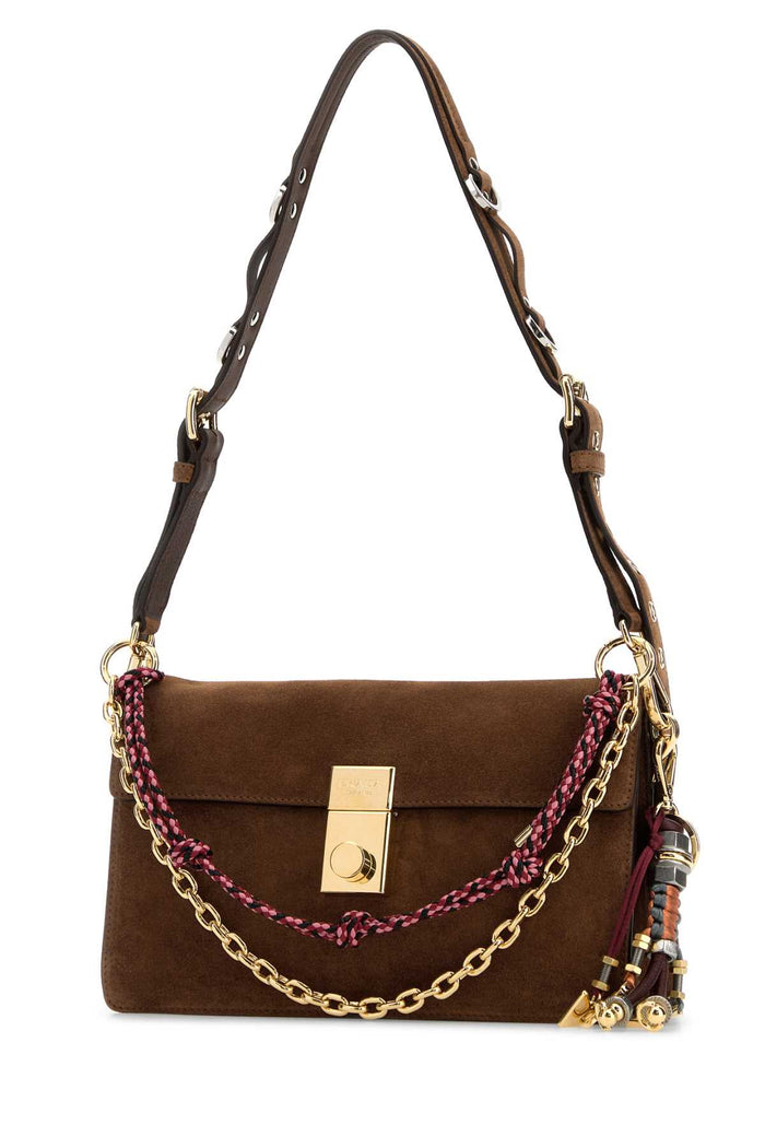 Brown Suede Small Prada Soft Sound Shoulder Bag Cacao B Borse A Mano