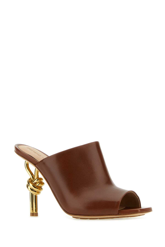 Brown Nappa Leather Knot Mules Marrone Sandali