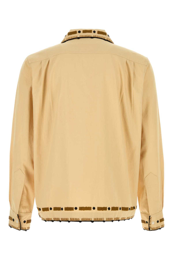 Beige Cotton Beaded Ryegrass Shirt Tanbrown Exterior: Camicie