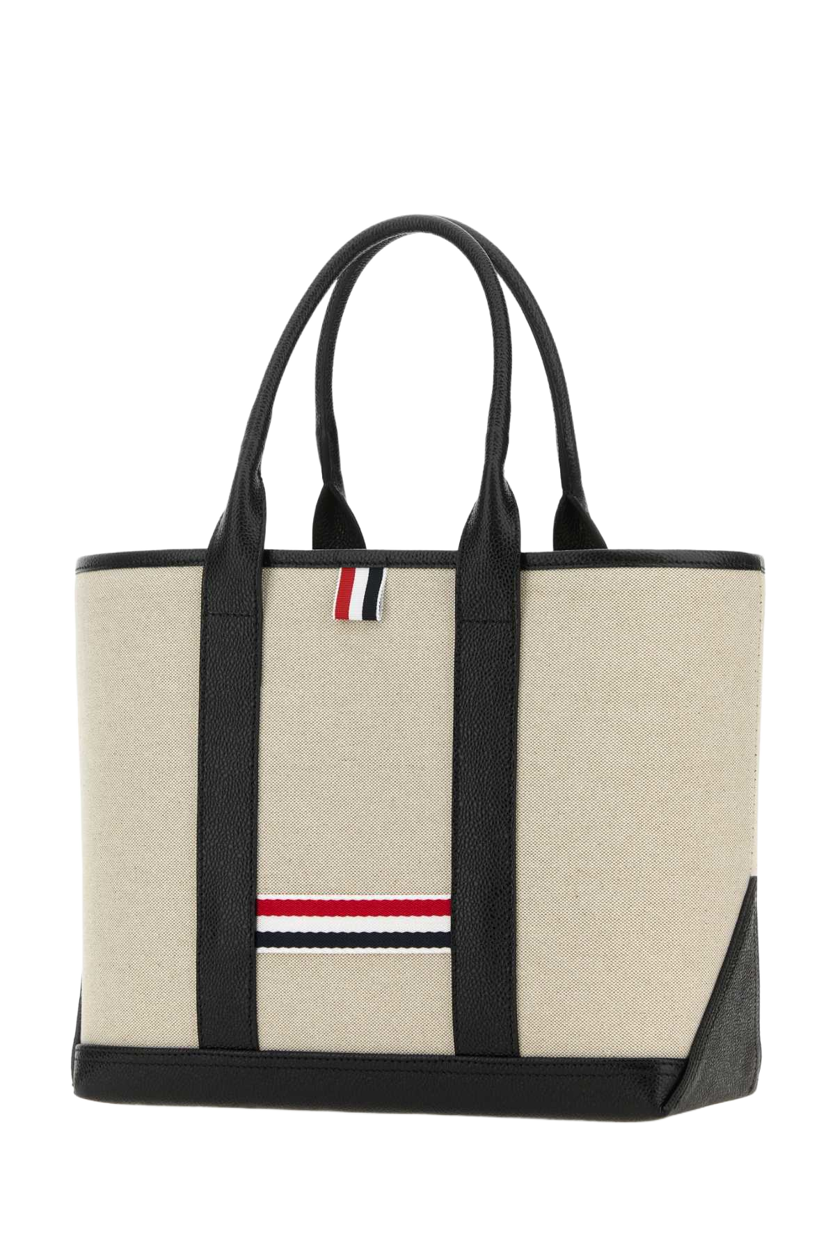 Sand Canvas Rwb-Stripe Shopping Bag Black Cotton Portafogli