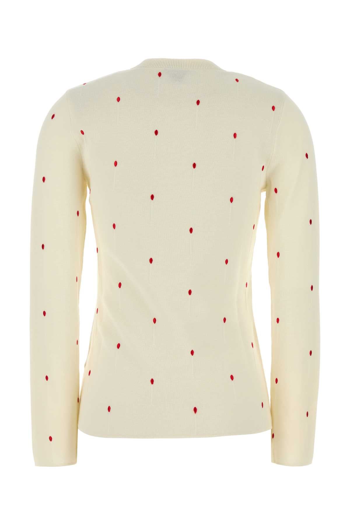 Embroidered Cotton Blend Sweater Chalkvernis Exterior: Nylon Maglieria