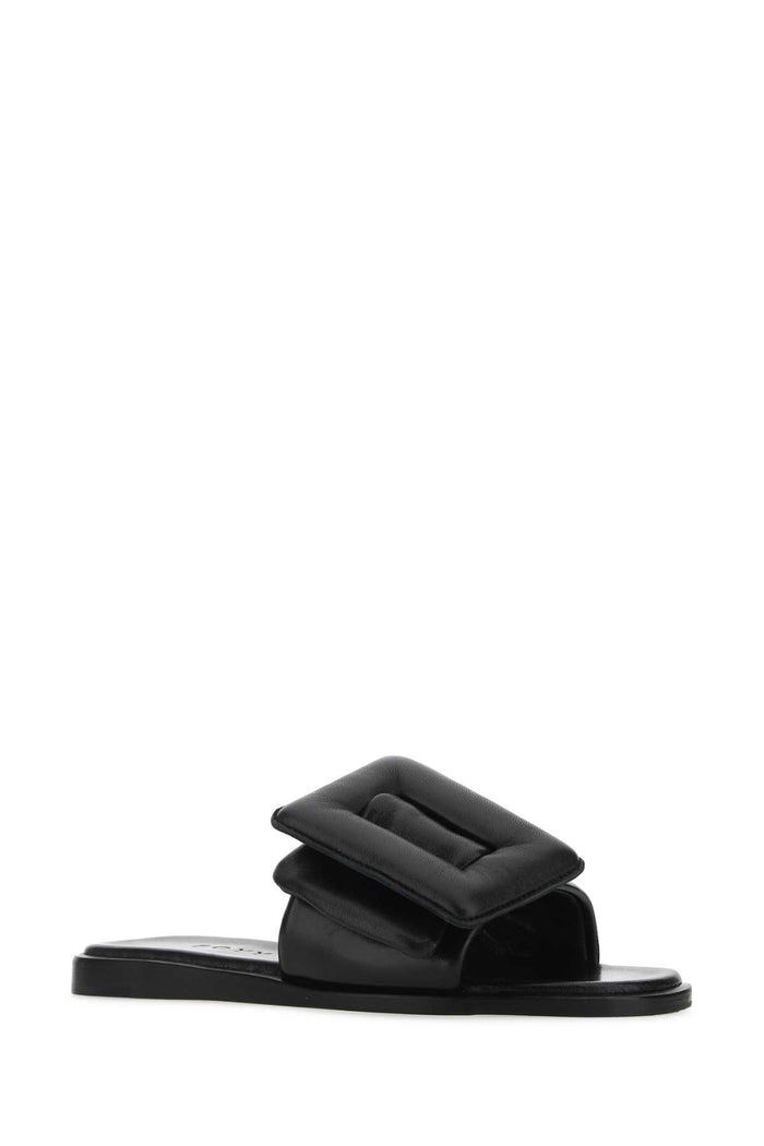 Black Leather Puffy Slippers
