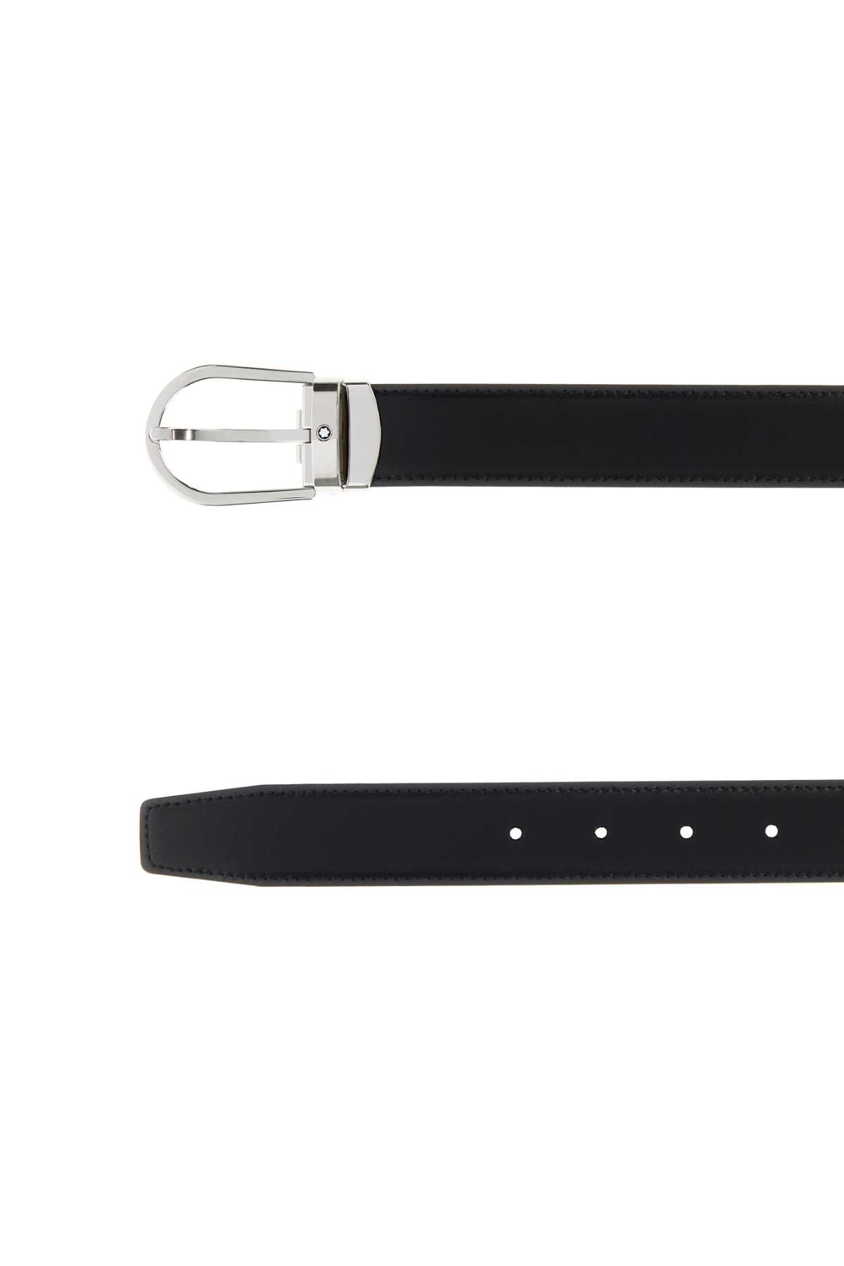 Black Leather Reversible Belt 000 Cinture