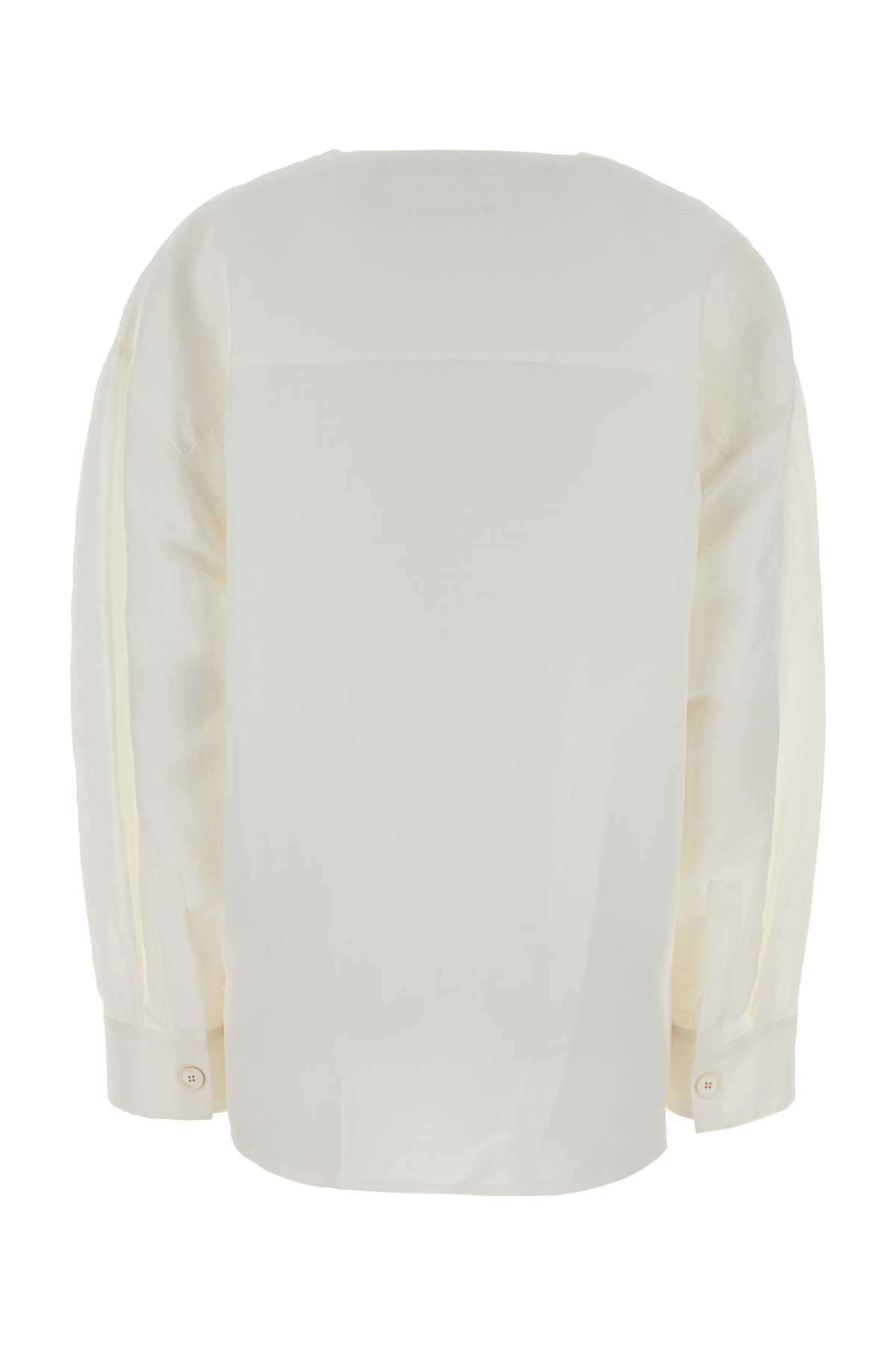 White Linen Blend Oversize Shirt Latte Exterior: Viscose Camicie