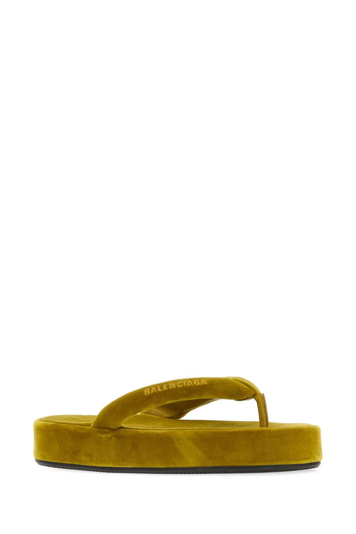 Mustard Velvet Jet Lag Thong Slippers