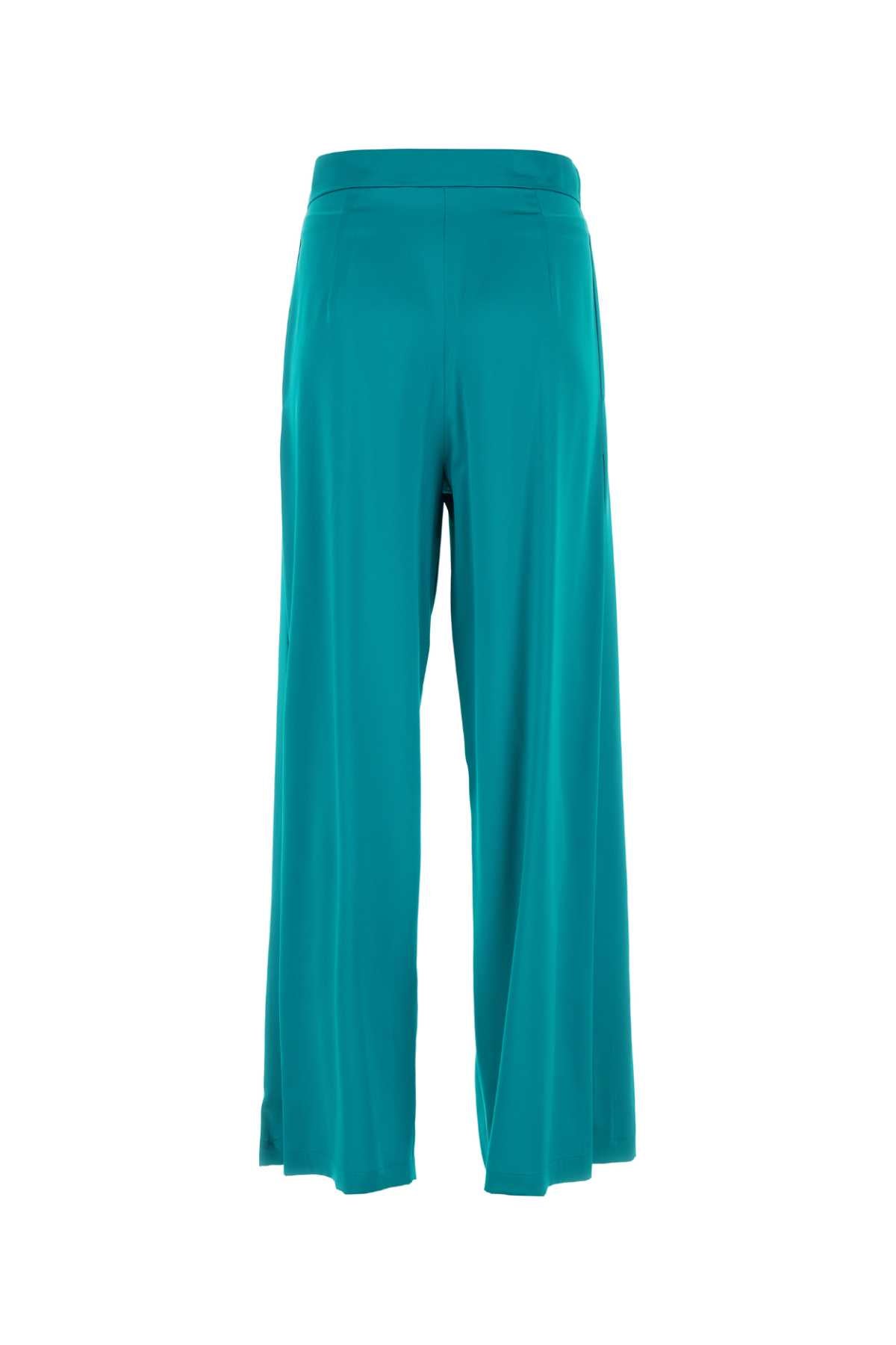 Turquoise Satin Fiesta Wide-Leg Pant Verde Exterior: Silk Pantaloni