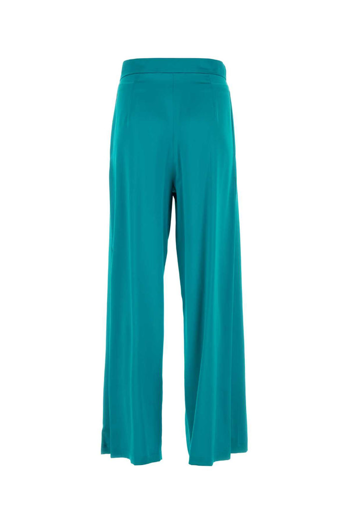 Turquoise Satin Fiesta Wide-Leg Pant Verde Exterior: Silk Pantaloni