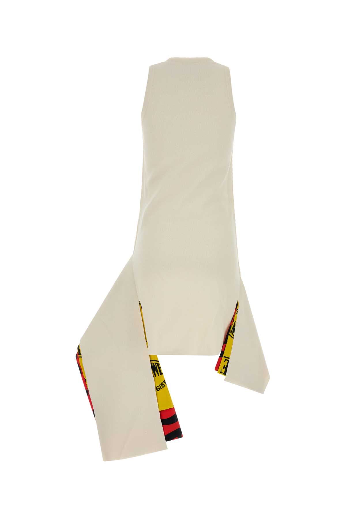 Ivory Stretch Viscose Blend Dress White/multicolor Abiti