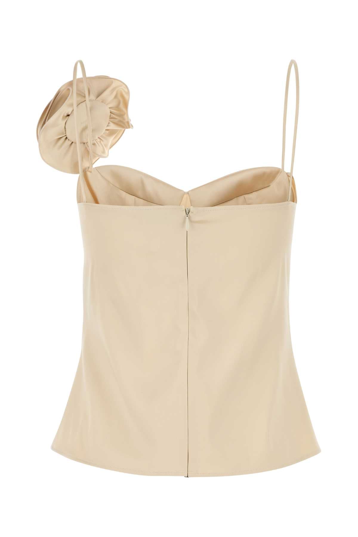 Beige Stretch Satin Top Exterior: Silk Elastane Maglie