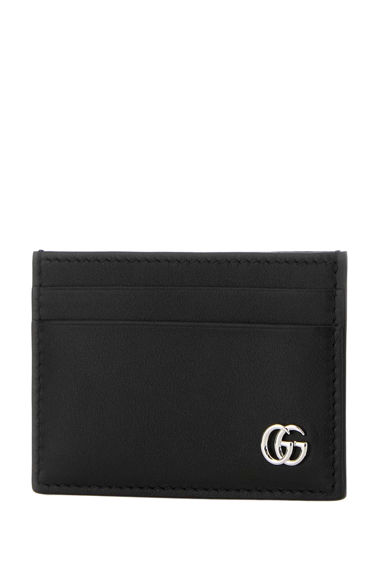 Black Leather Card Holder Calf Skin Portafogli