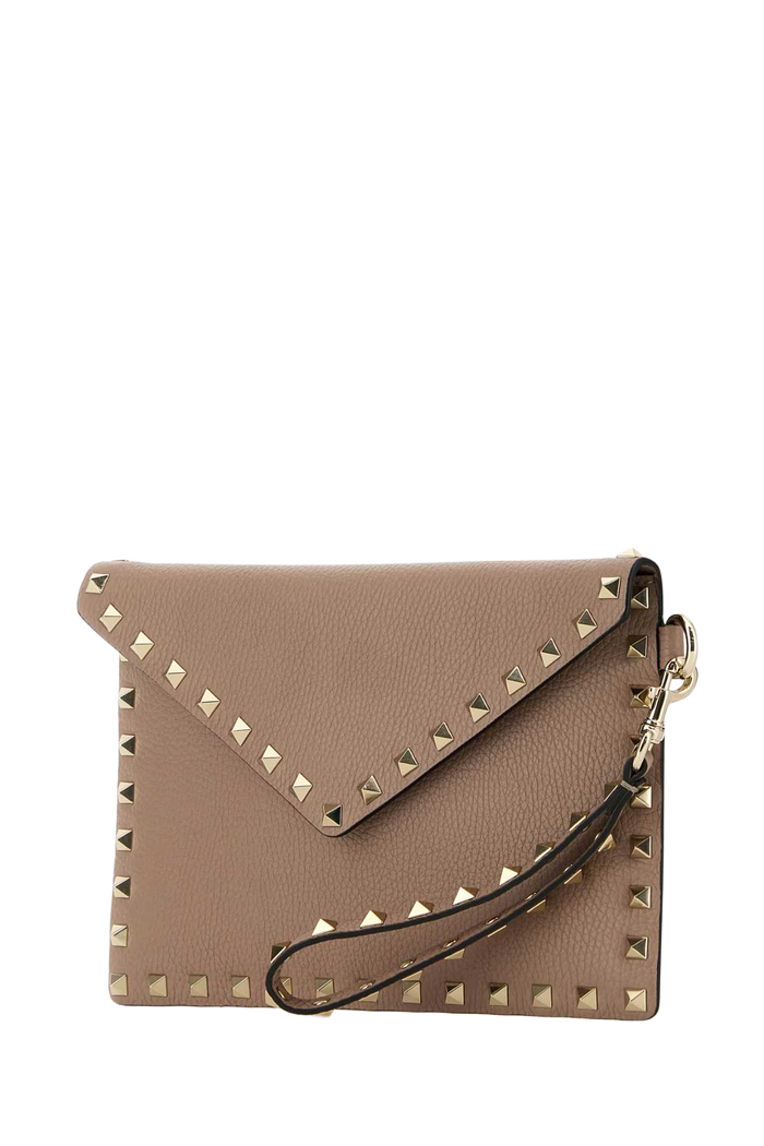 Antiqued Pink Leather Rockstud Clutch Poudre