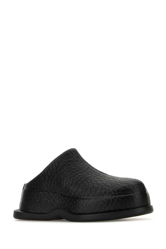 Black Leather Wave Slippers