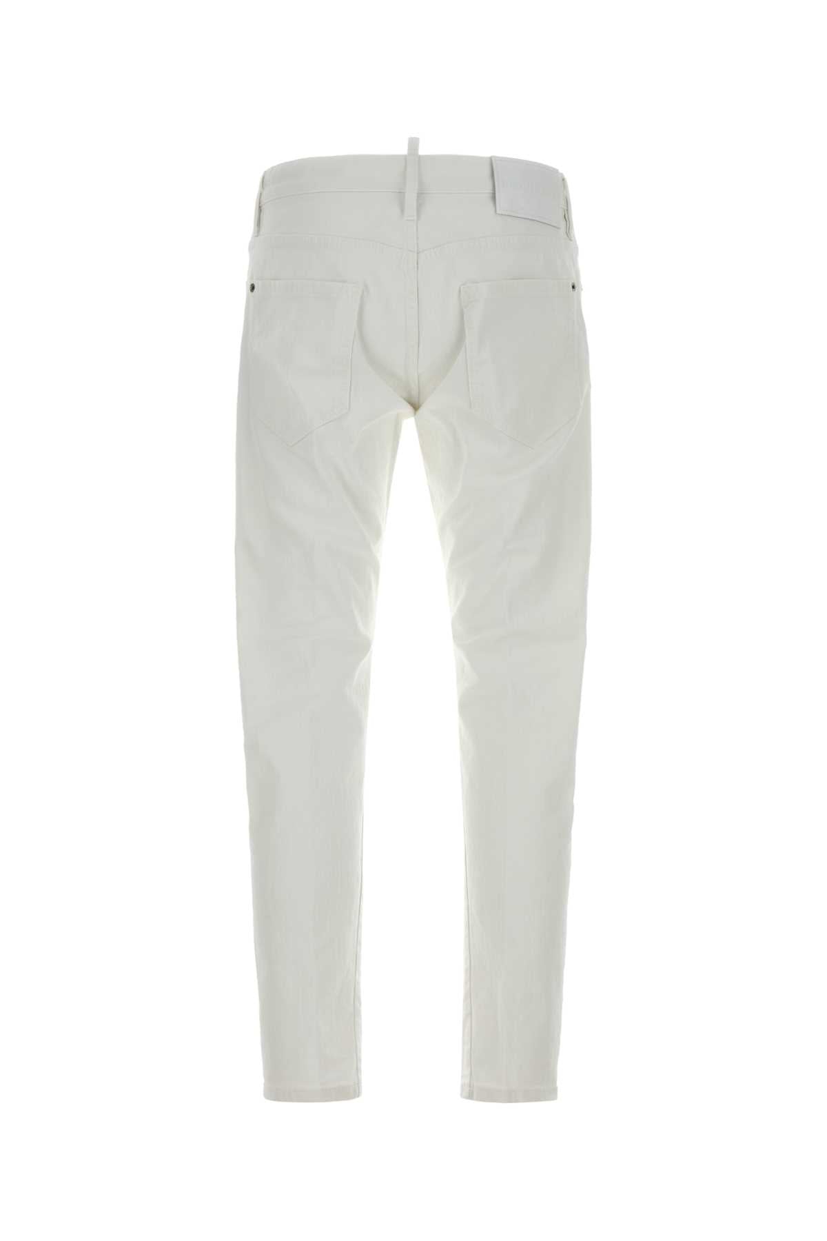 White Stretch Denim Slim Twist Jeans Exterior: Cotton Elastane Pantaloni