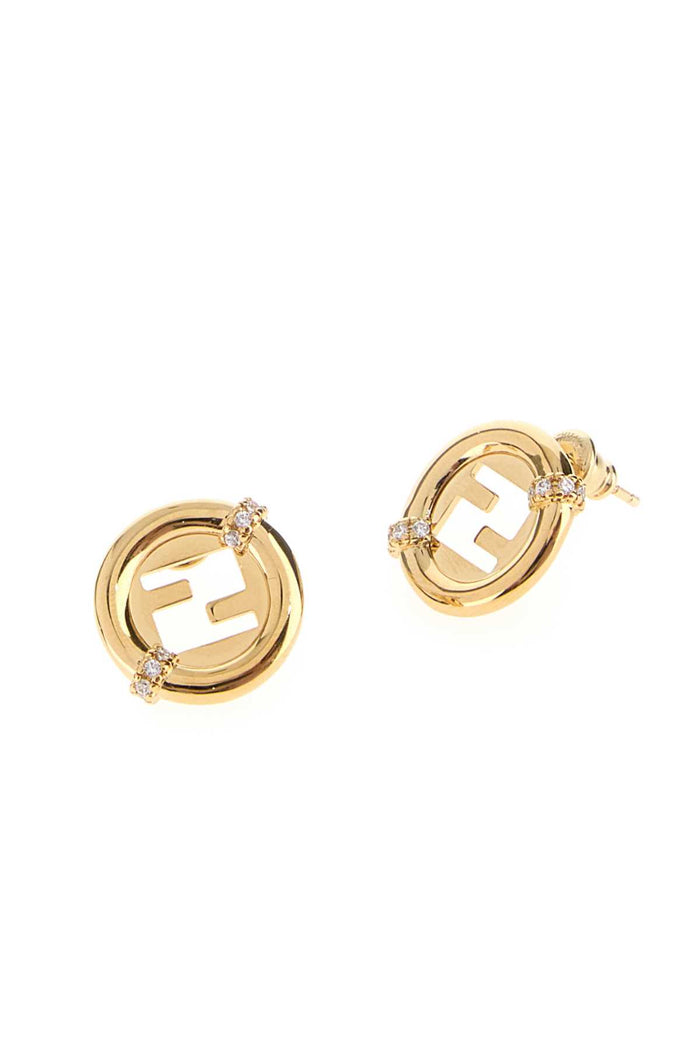 Gold Metal Everround Fendi Earrings Oro Soft+crystal Orecchini