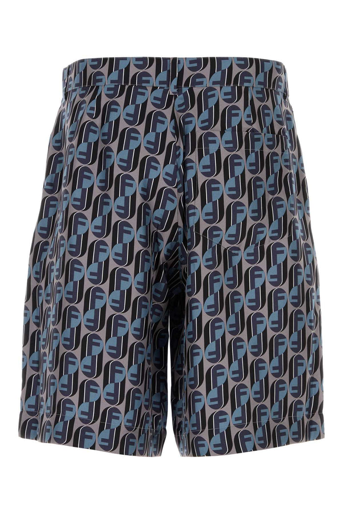 Printed Silk Bermuda Shorts Flannel Avio Exterior