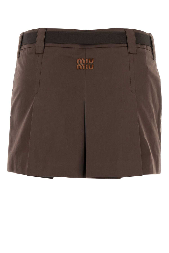 Brown Cotton Blend Mini Skirt Cacao Copl Gonne