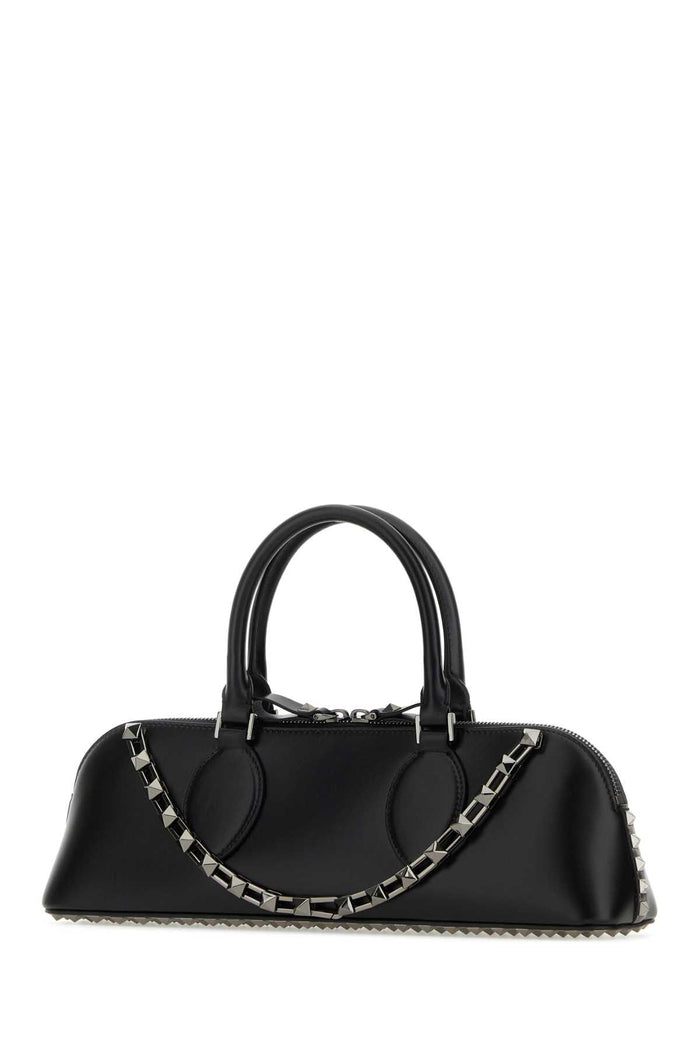 Black Leather Rockstud East-West Handbag Nero Exterior: Calf Lining Borse A Mano