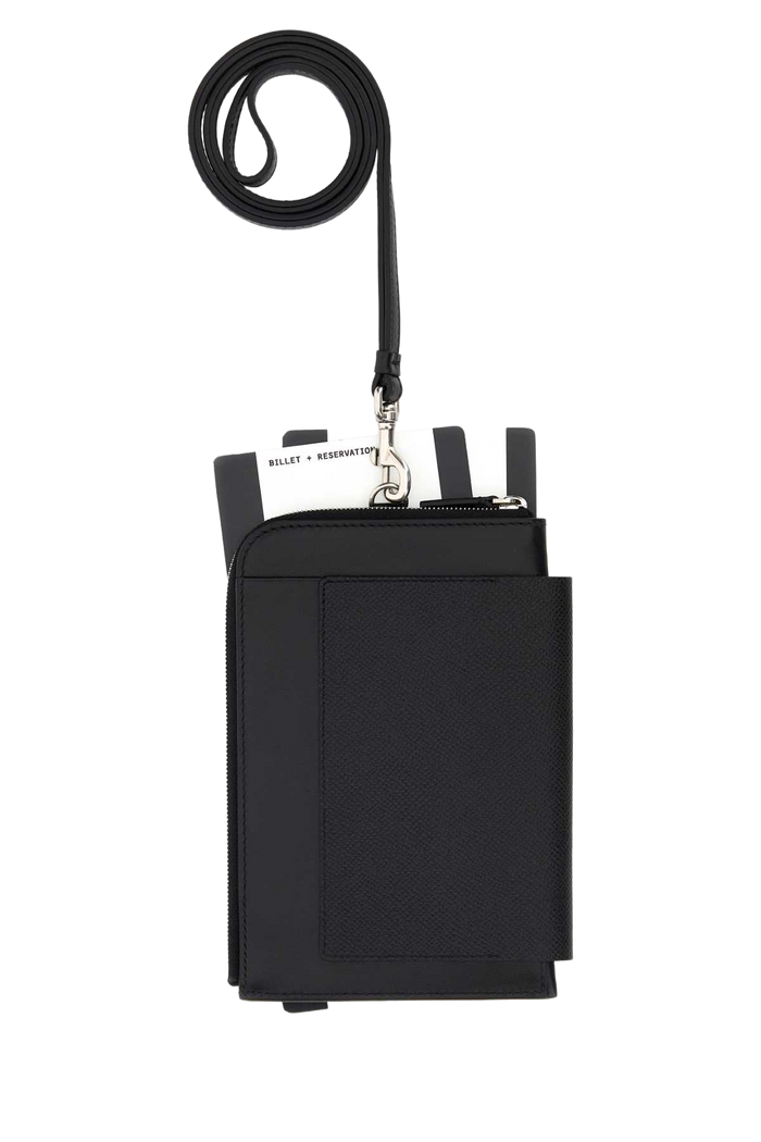 Black Leather Phone Holed Portafogli