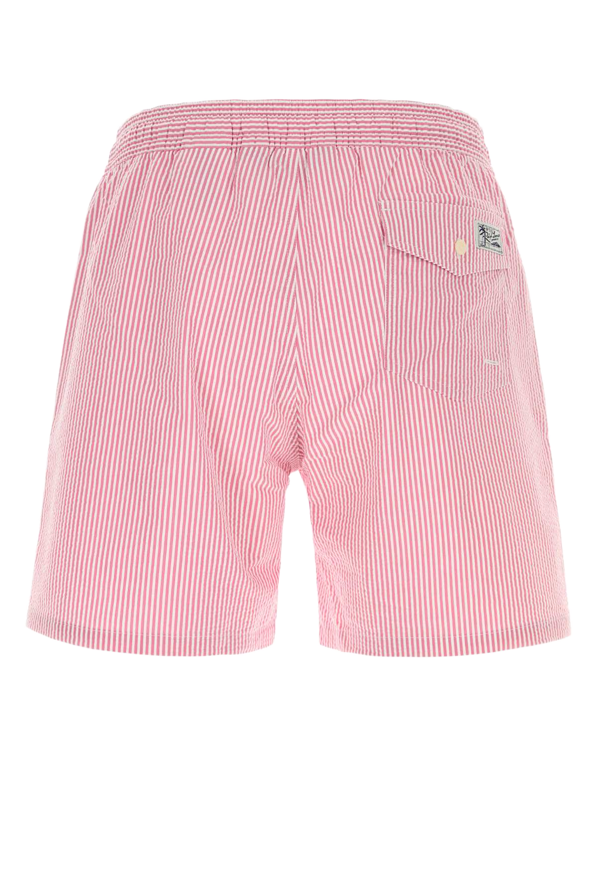 Embroidered Stretch Cotton Blend Swimming Shorts Resortrosestripe Costumi Da Bagno