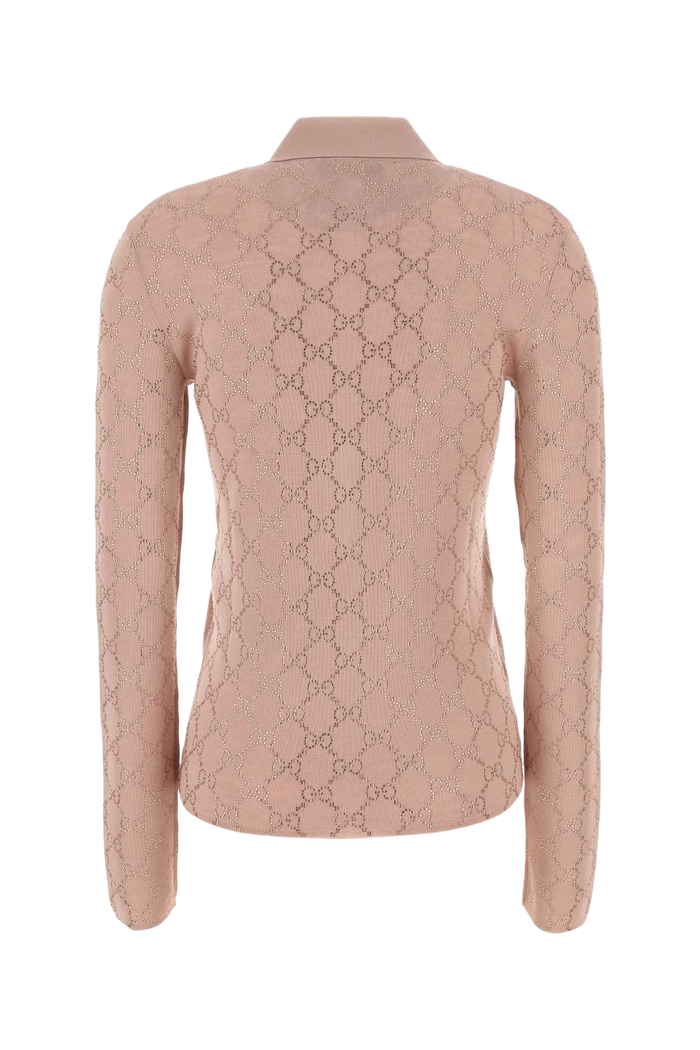 Antiqued Pink Wool Polo Shirt Nudemix Exterior