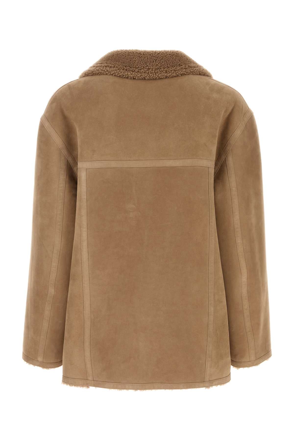 Camel Shearling Jacket Natural Exterior: Giubbini