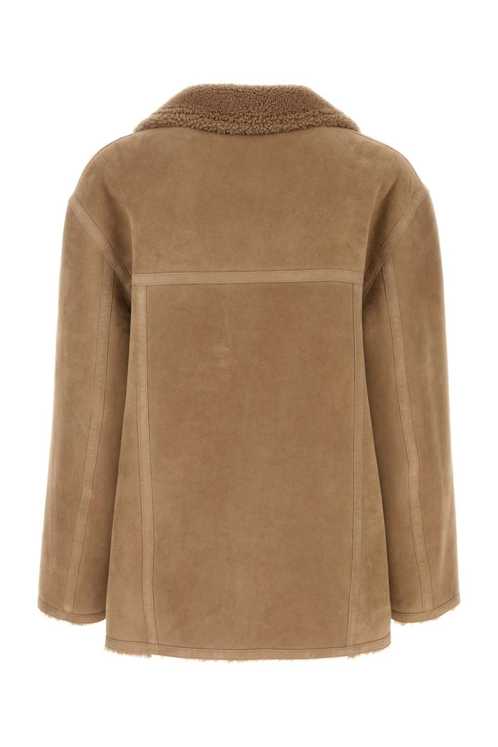 Camel Shearling Jacket Natural Exterior: Giubbini