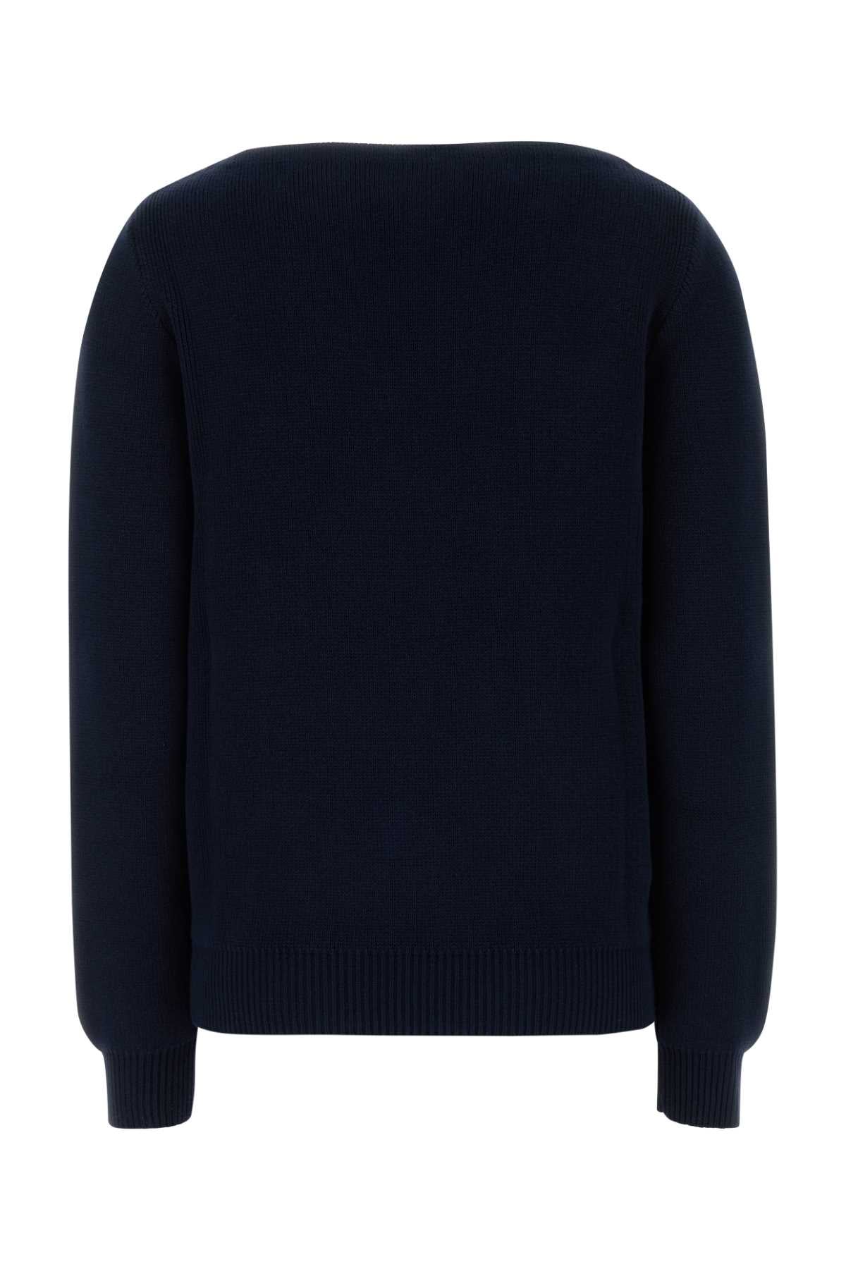 Navy Blue Cotton Sweater Bleu Exterior: Maglieria