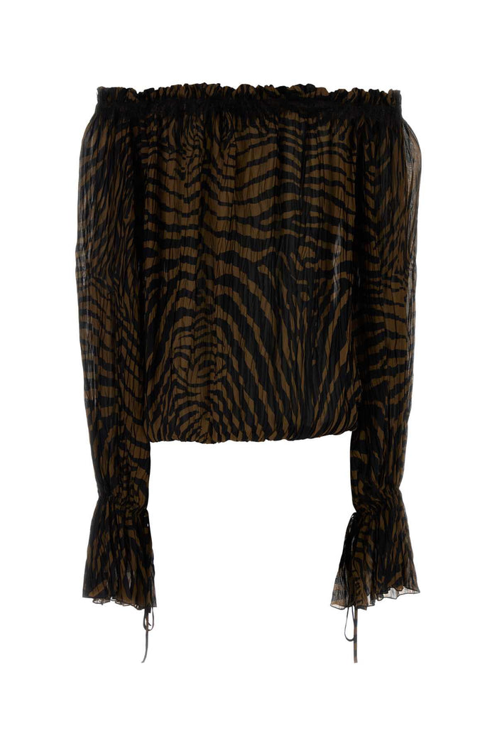 Printed Chiffon Top Brownblack Exterior: Viscose Maglie