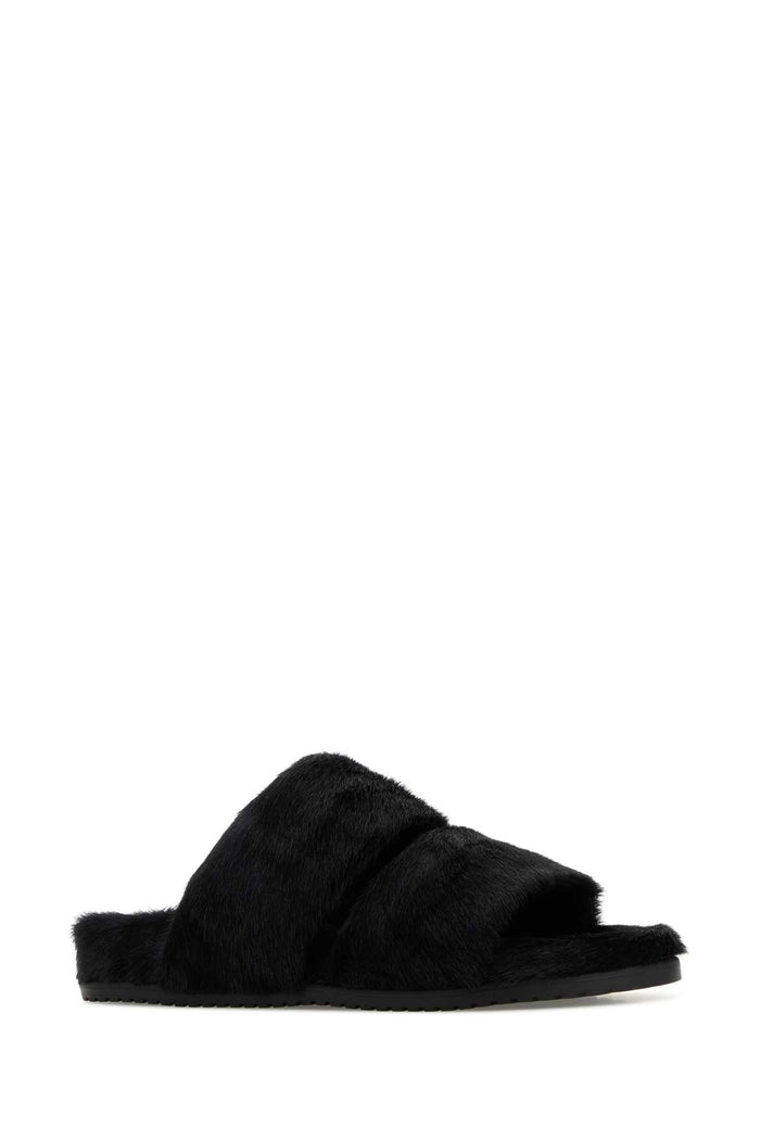 Black Calf Hair Dg Casual Slippers Nero