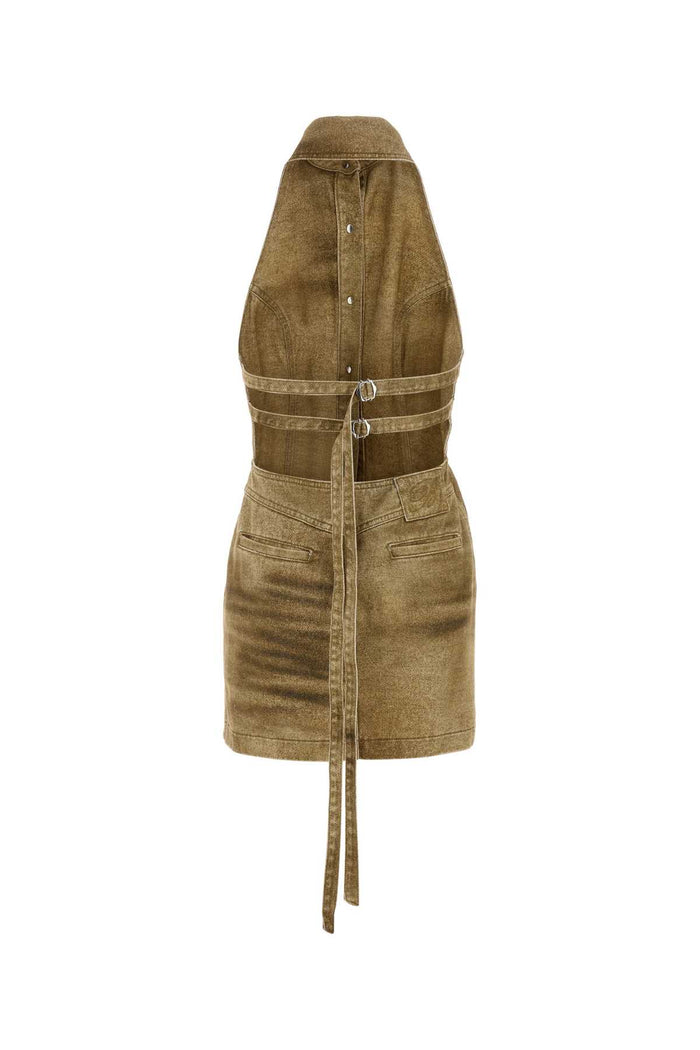 Printed Denim Mini Dress Beigetoffee Exterior: Cotton Abiti