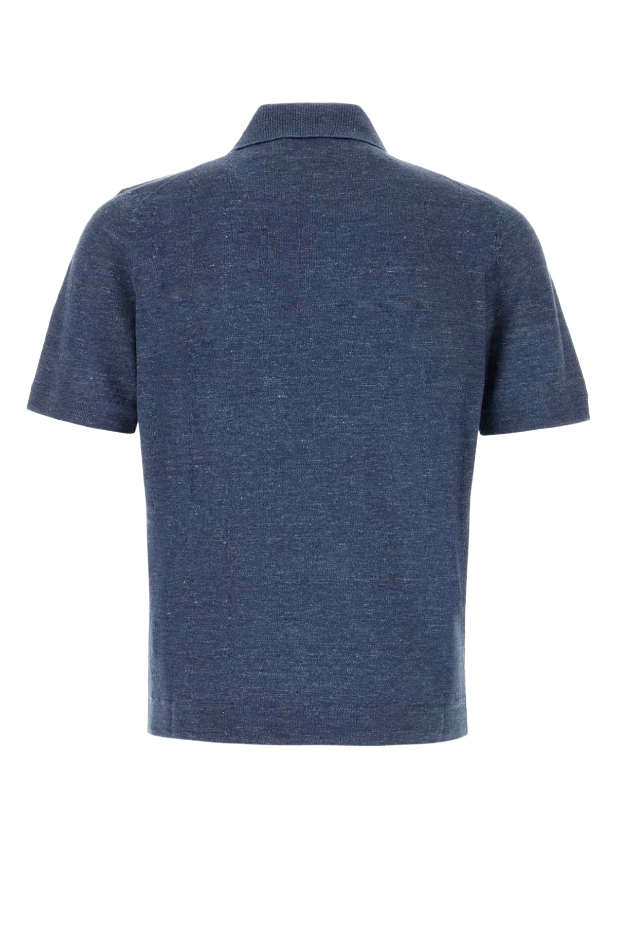 Melange Blue Linen Blend Polo Shirt Denim Exterior: Cotton Maglieria