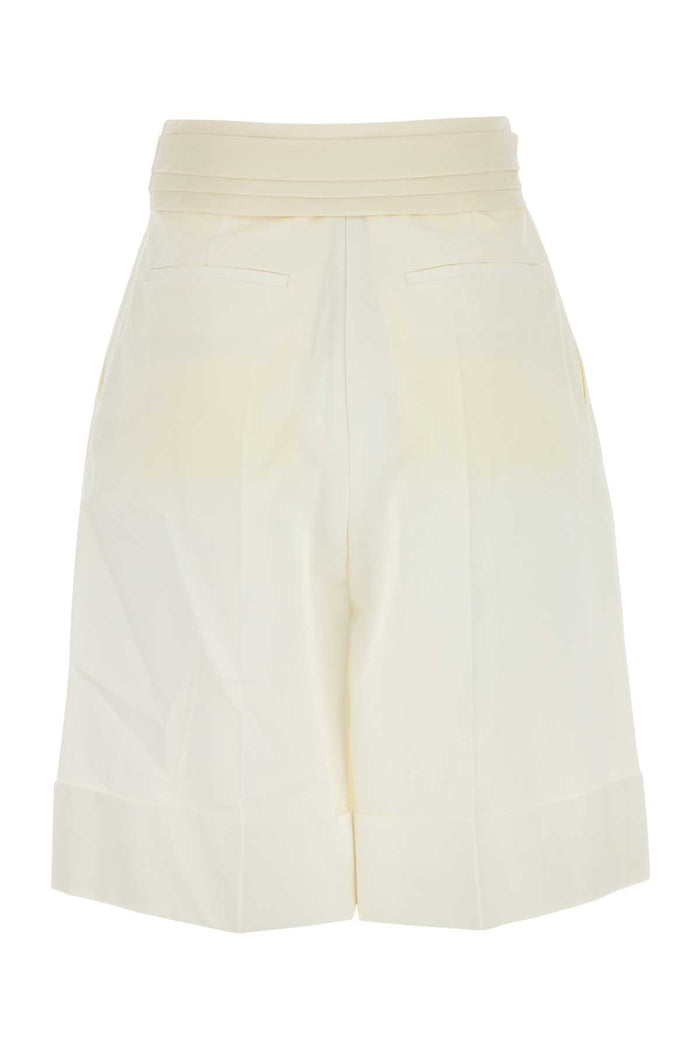White Cotton Blend Bermuda Shorts Avorio Exterior: Linen