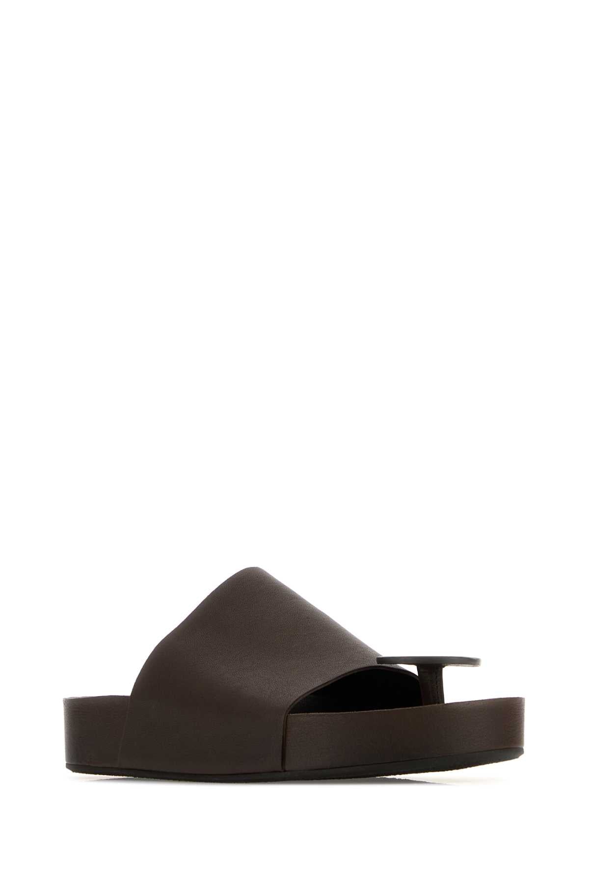 Dark Brown Leather Thong Slippers