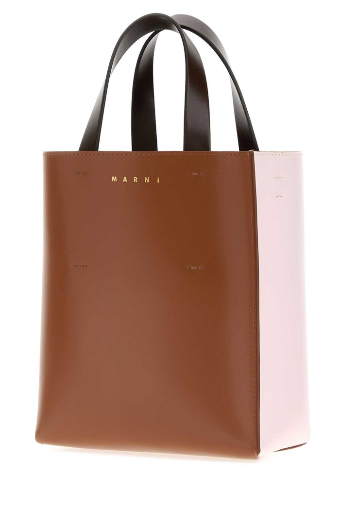 Two-Tone Leather Museo Handbag Maroonswanmetalbrown Borse A Mano