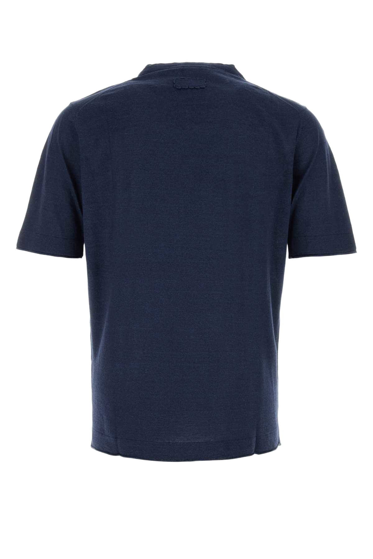 Navy Blue Knit T-Shirt Blu Exterior: Linen Cotton