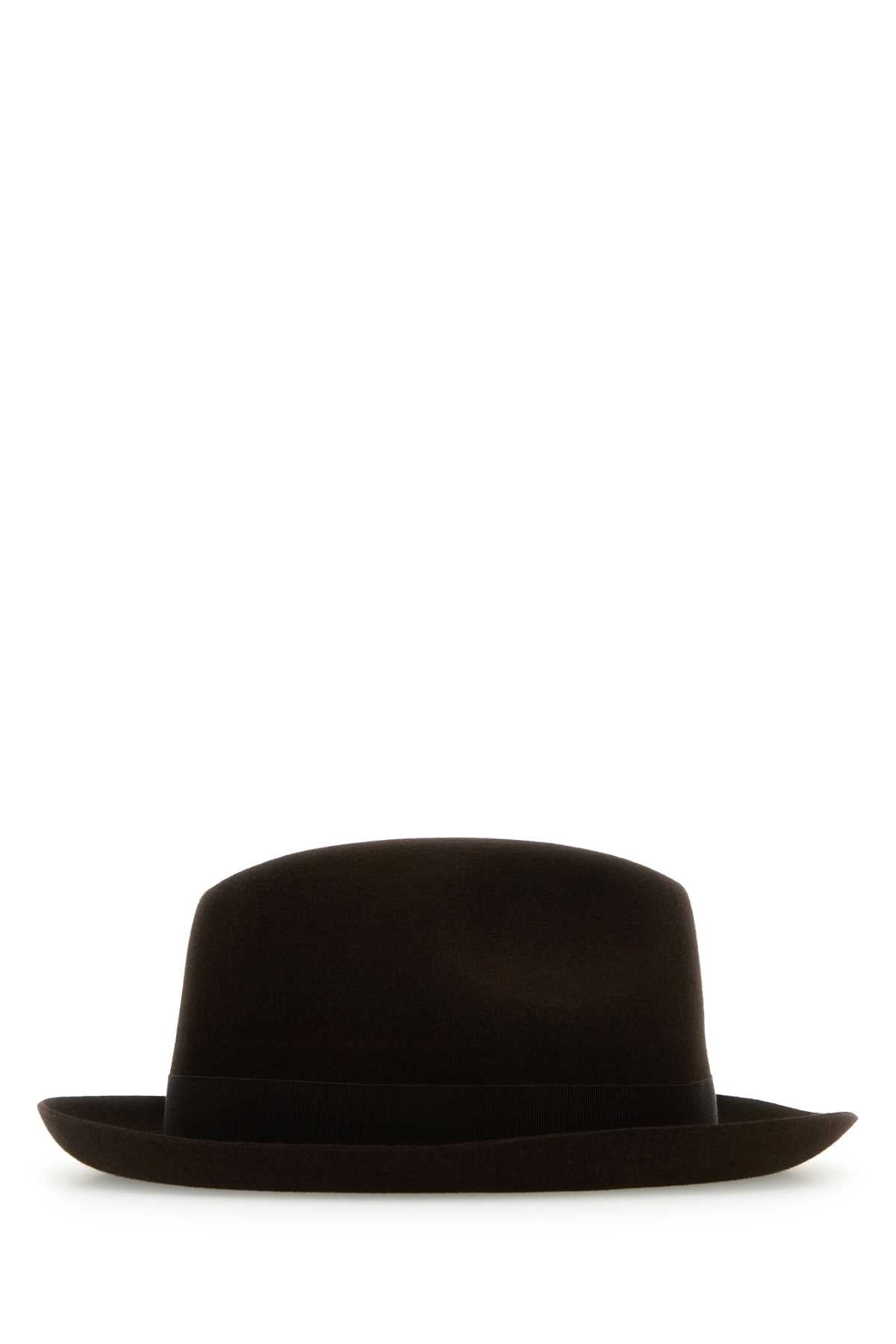 Brown Felt Damiano Hat Folco Cinta Caffe Cappelli