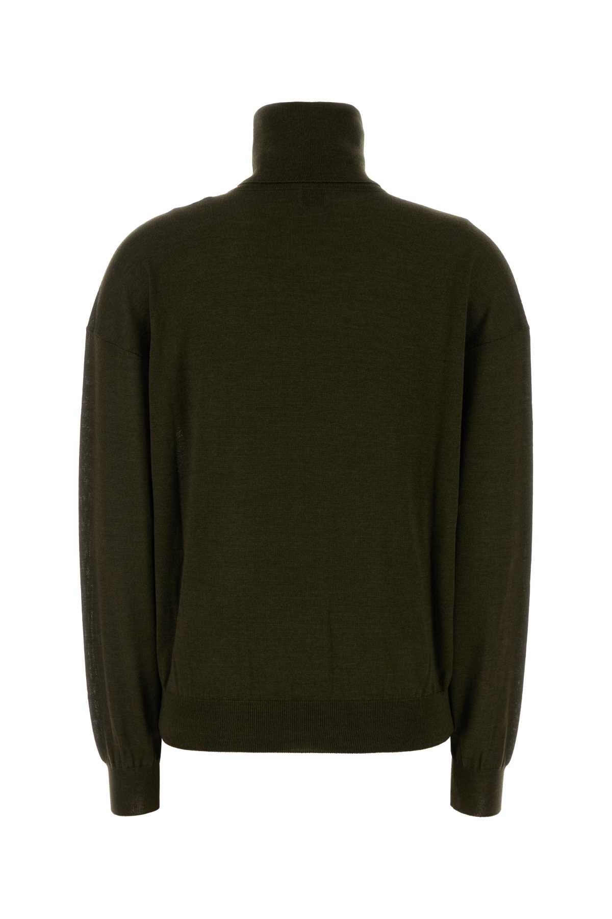 Olive Green Cashmere Blend Sweater Kaki Exterior: Wool Silk Maglieria
