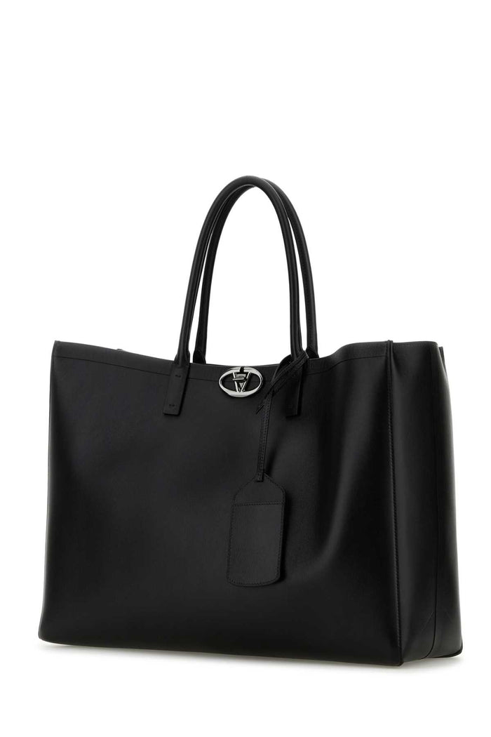 Black Leather Vlogo Shopping Bag Nero Borse A Mano