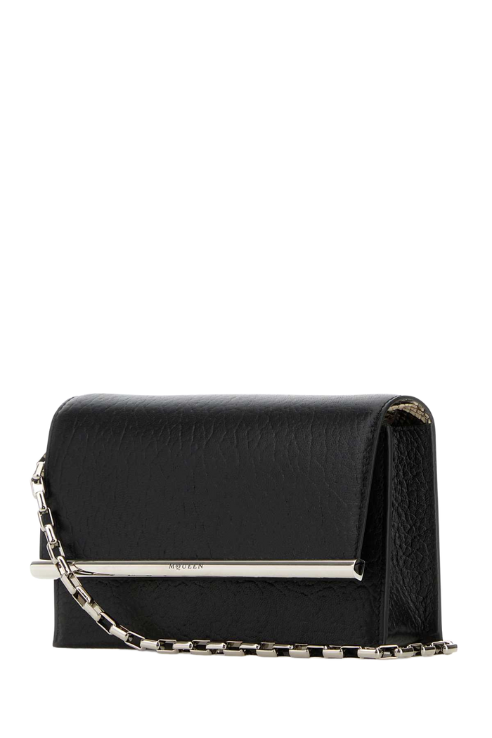 Black Leather Mini Cross-Bar Clutch Blacksilver
