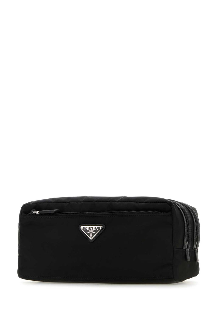 Black Re-Nylon Beauty Case F0002 Recycledpolyamide-calfleather