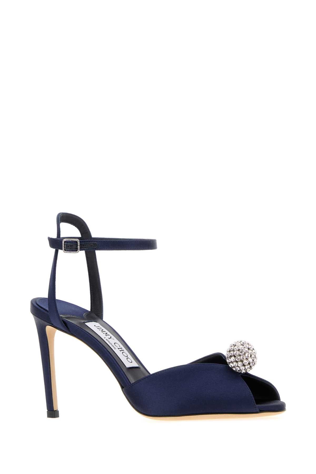 Dark Blue Satin Sacora 85 Sandals Marinecrystal Scarpe Con Tacco