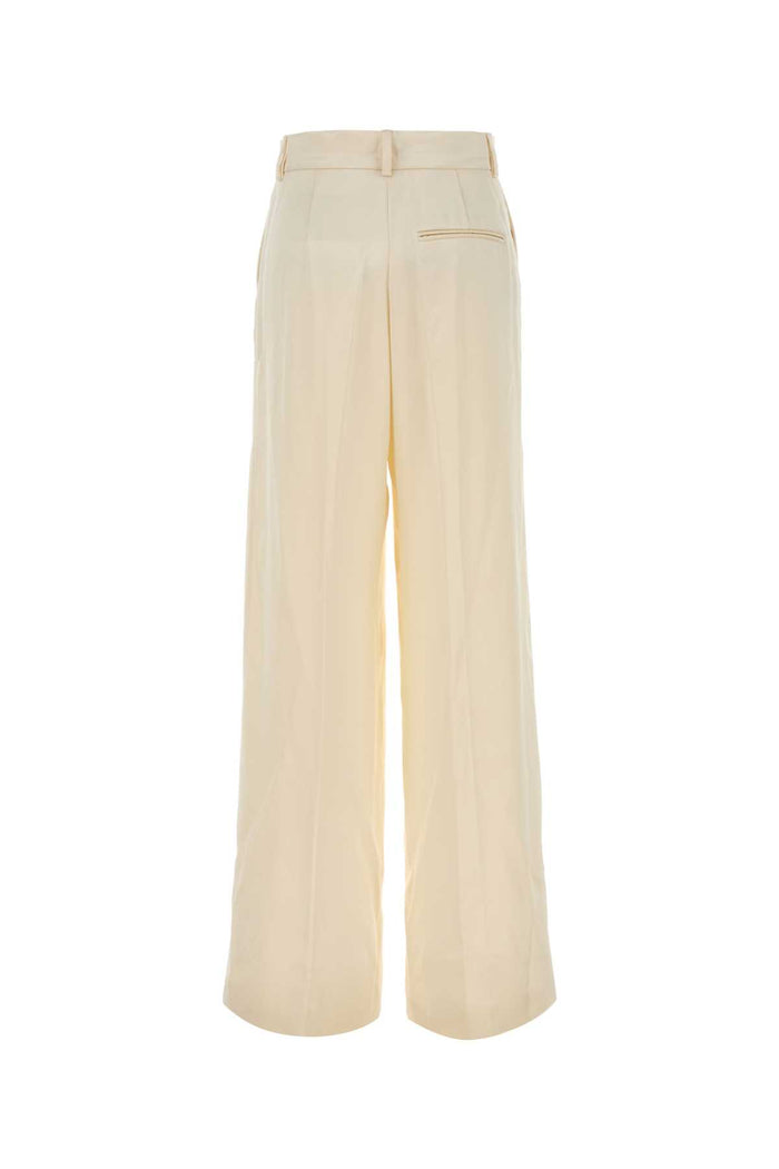 Ivory Satin Wide-Leg Pant Bianco Exterior: Viscose Pantaloni