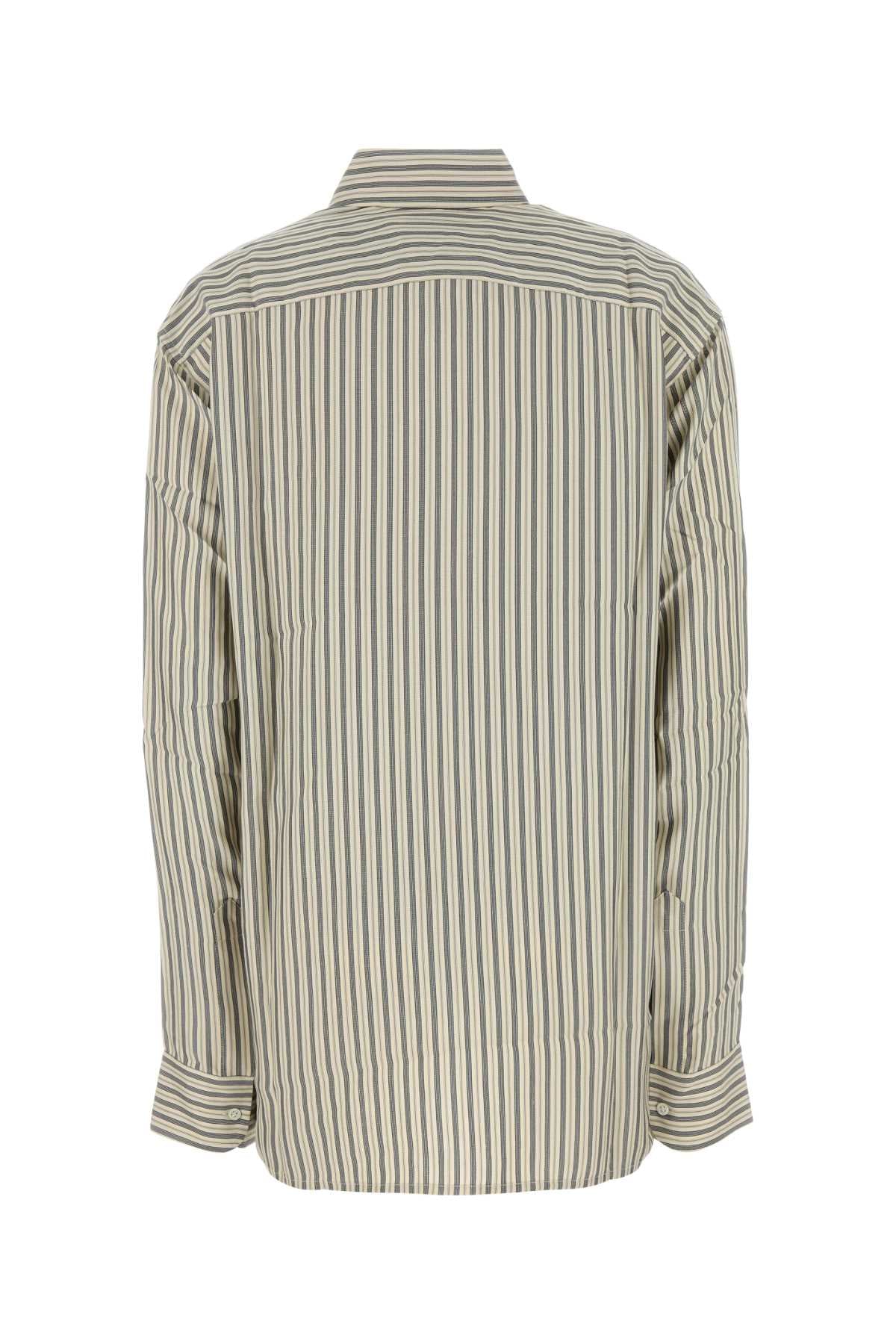 Embroidered Silk Oversize Songino Shirt Stripesblue Exterior: Camicie